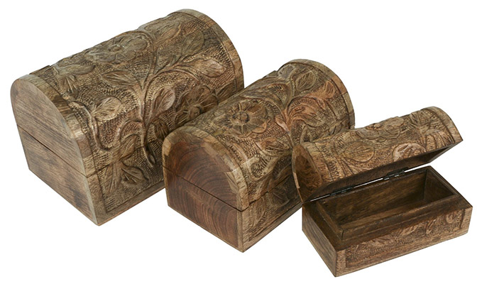 Mango Wood Set Of 3 Flower Domed Box